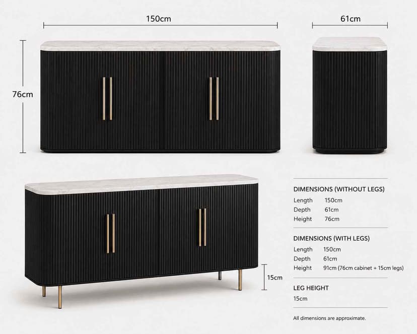 Monaco Black & Gold 4-Door Cabinet
