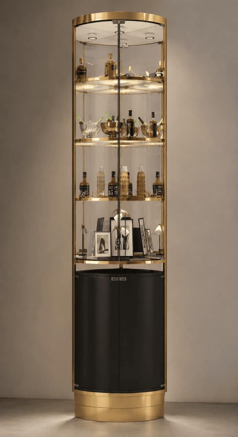 Lumiere Black Curved Glass Corner Cabinet
