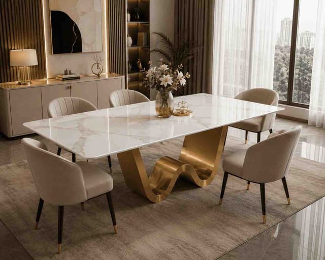 Aurelia Wave-Base Sintered Stone Dining Table — photo 4