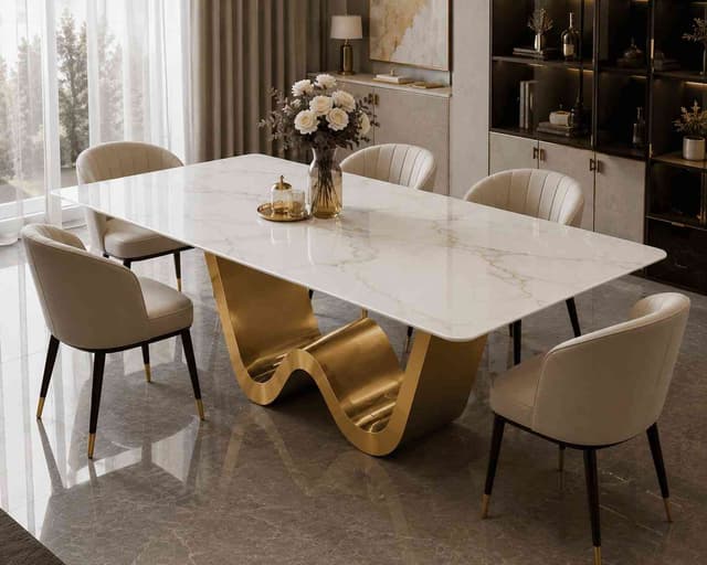 Aurelia Wave-Base Sintered Stone Dining Table — photo 3
