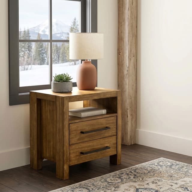 Adderley 2-drawer Nightstand Bedside Table Warm Brown — photo 2