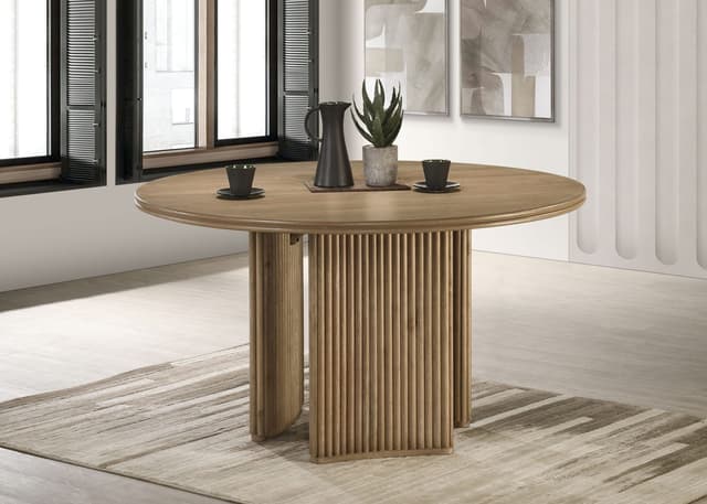 Adina 53-inch Round Wood Dining Table Distressed Light Brown — photo 2