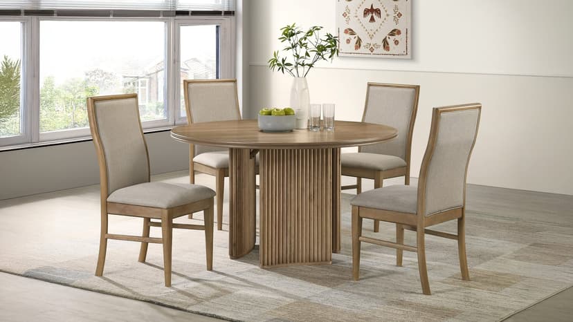 Adina 5-piece Round Dining Table Set Distressed Light Brown