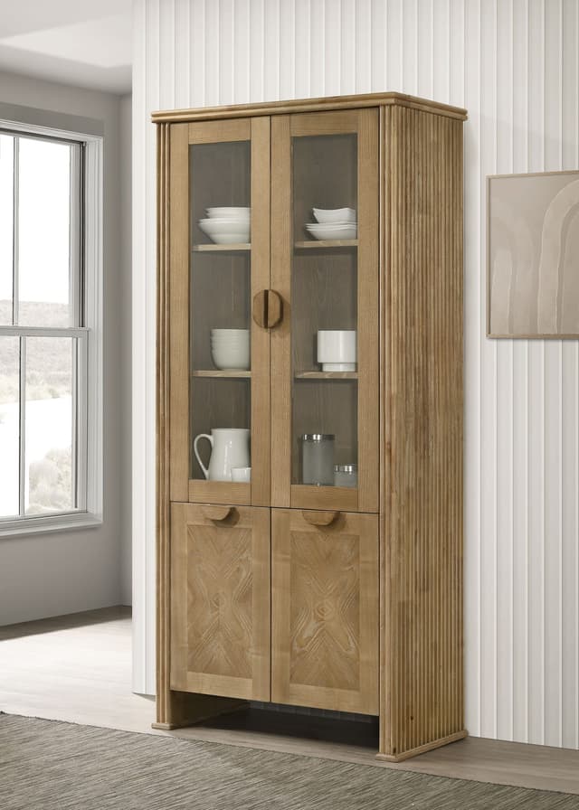Adina 77-inch Tall Display Cabinet Distressed Light Brown — photo 2