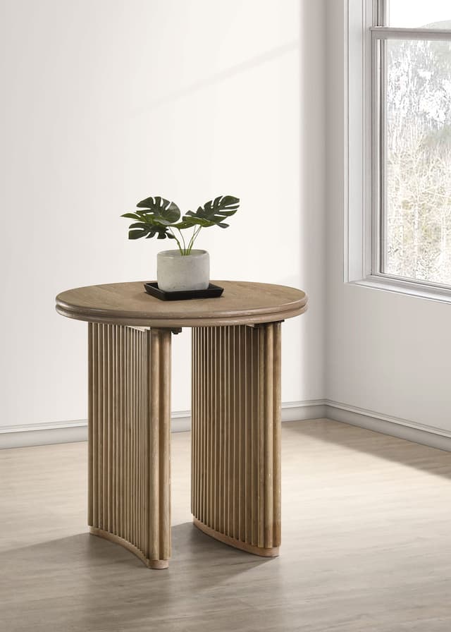 Adina Round Wood Side End Table Distressed Light Brown — photo 2