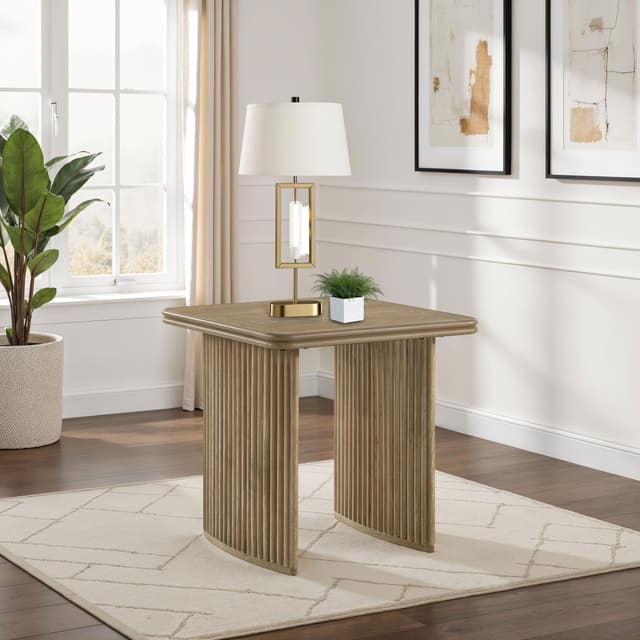 Adina Square Wood Side End Table Distressed Light Brown — photo 2