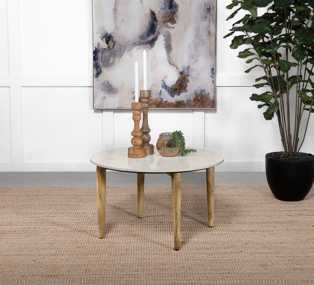 Aldis Round Marble Top Coffee Table White and Natural — photo 2