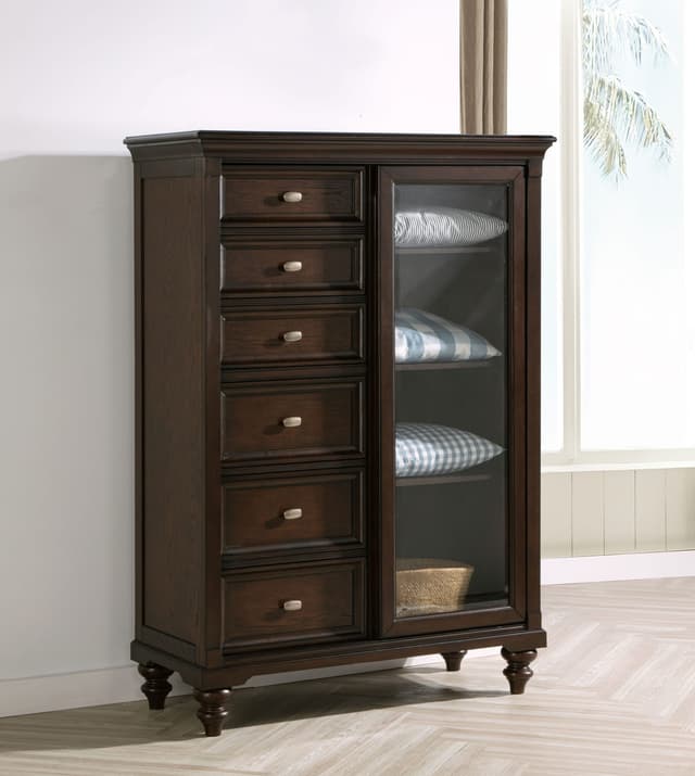 Andover 6-drawer Tempered Glass Door Chest Dark Oak — photo 2