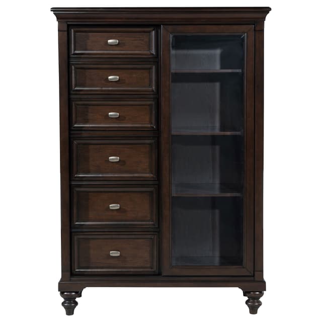 Andover 6-drawer Tempered Glass Door Chest Dark Oak — photo 3