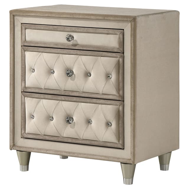 Antonella Upholstered 3-drawer Nightstand Ivory and Camel — photo 4
