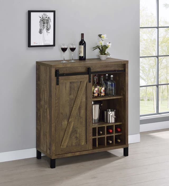 Arlington Sliding Door Home Bar Wine Cabinet Rustic Oak — photo 2