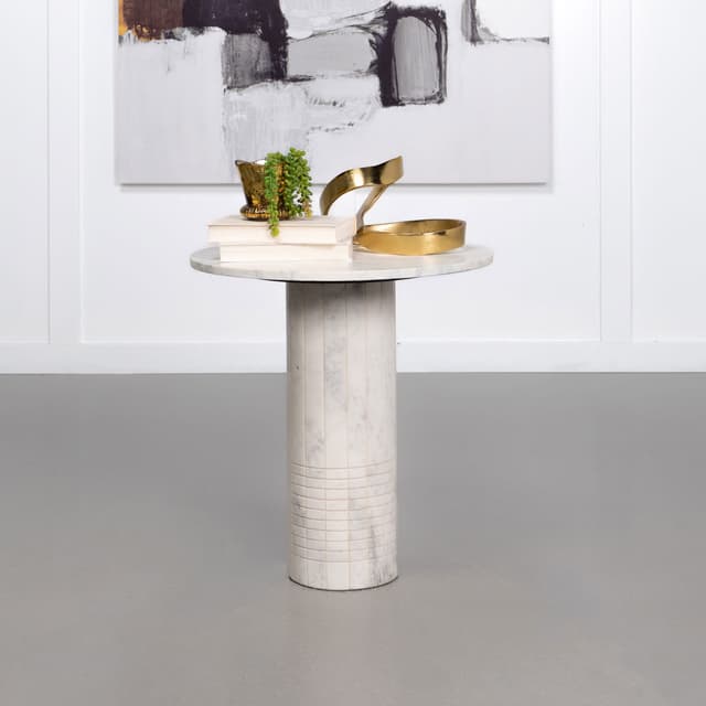 Astoria Round Genuine Marble Side End Table White — photo 2