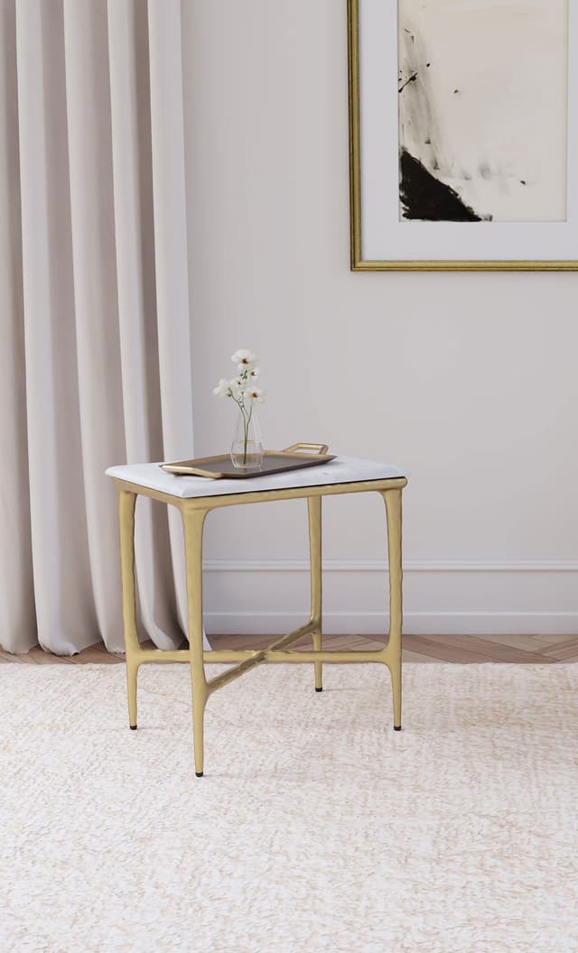 Baldwin Rectangular Marble Top Side Table White and Gold — photo 2