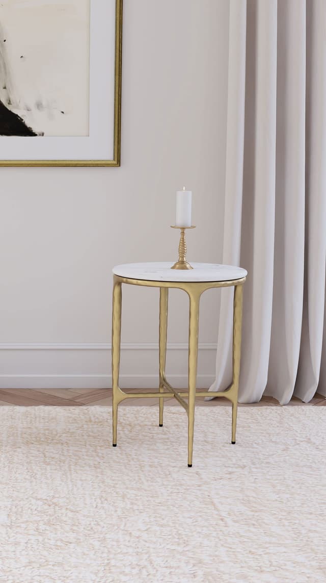 Baldwin Round Marble Top Side Table White and Gold — photo 2