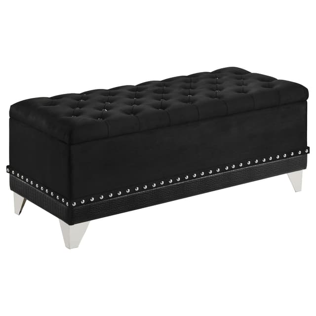 Barzini Velvet Upholstered Tufted Storage Bench Black — photo 1
