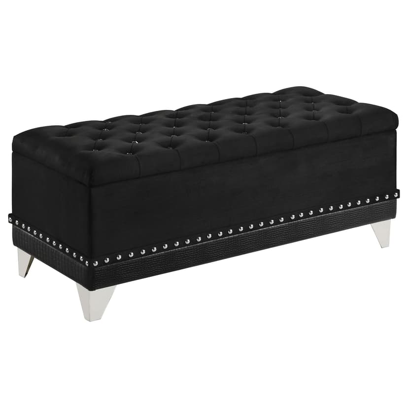 Barzini Velvet Upholstered Tufted Storage Bench Black