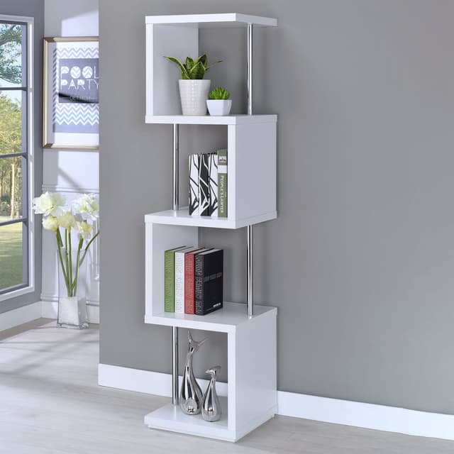 Baxter 67-inch 4-shelf Bookshelf White and Chrome — photo 2