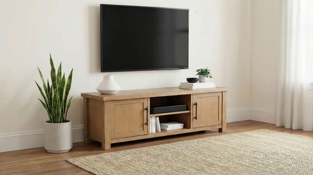 Beasley 2-Door 71-Inch Wood TV Stand Media Console Golden Oak — photo 2