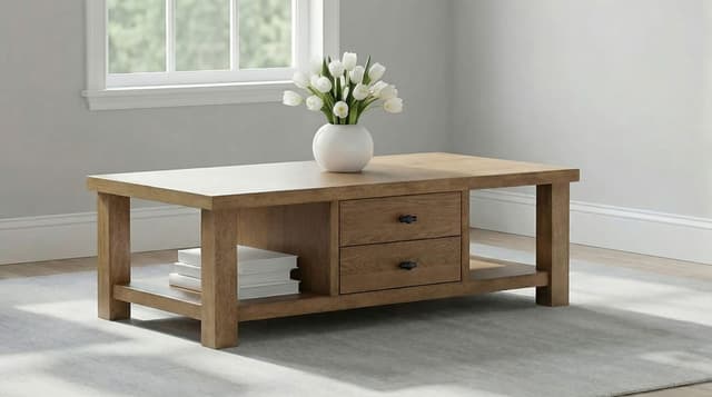 Beasley 2-Drawer Wood Coffee Table Golden Oak — photo 2