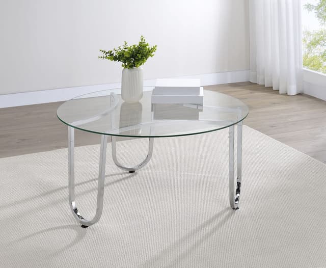 Beller Round Tempered Glass Top Cocktail Coffee Table Chrome — photo 2