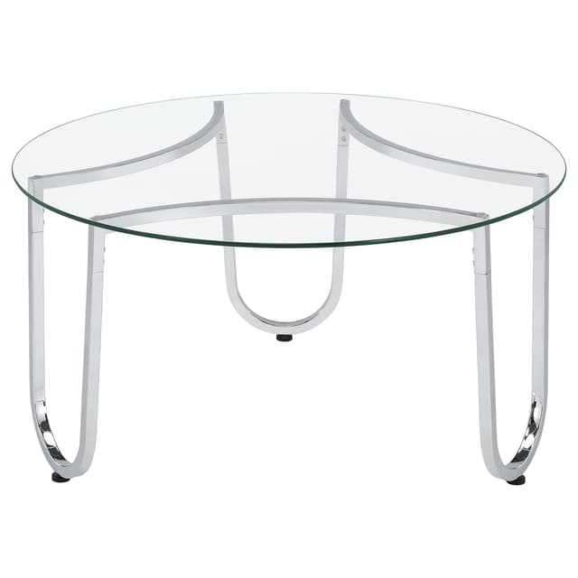 Beller Round Tempered Glass Top Cocktail Coffee Table Chrome — photo 3