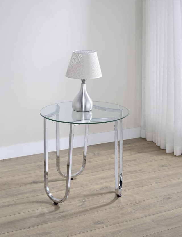 Beller Round Tempered Glass Top End Side Table Chrome — photo 2