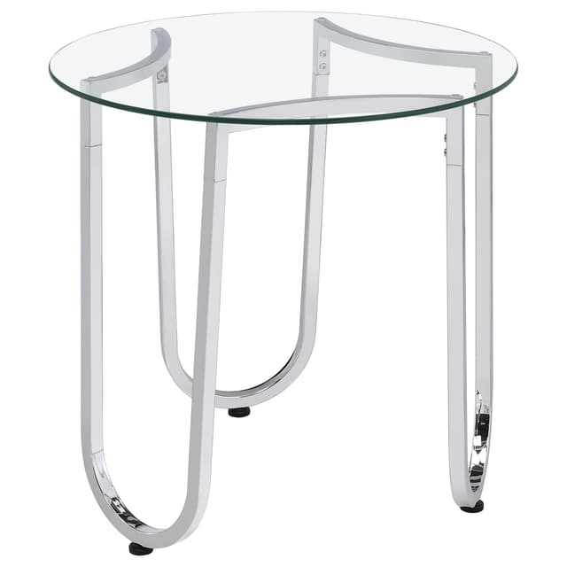 Beller Round Tempered Glass Top End Side Table Chrome — photo 1