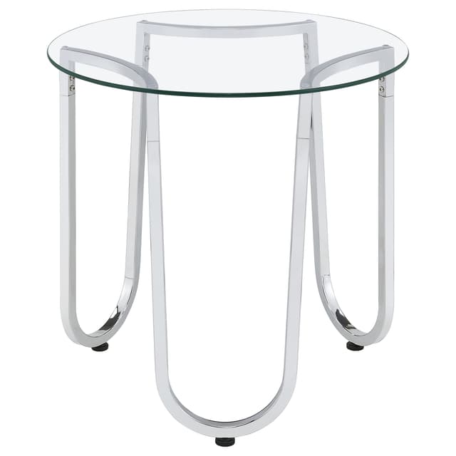 Beller Round Tempered Glass Top End Side Table Chrome — photo 5