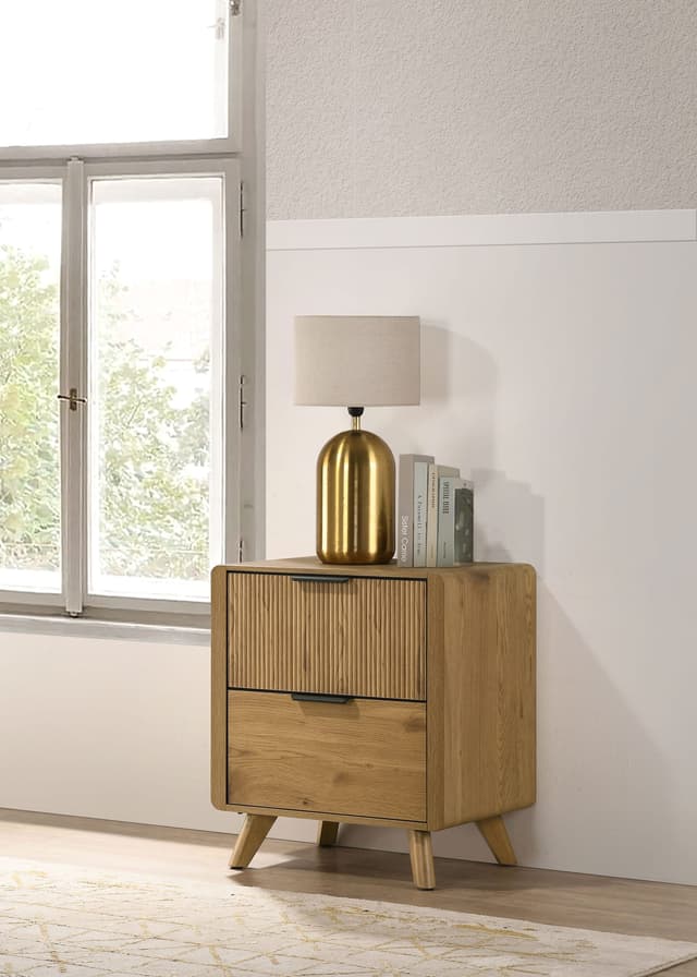 Bennett Mid-Century 2-Drawer Rubberwood Nightstand Light Oak — photo 2