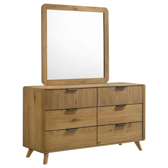 Bennett Mid-Century 2-Piece 6-Drawer Dresser and Mirror Light Oak — photo 1