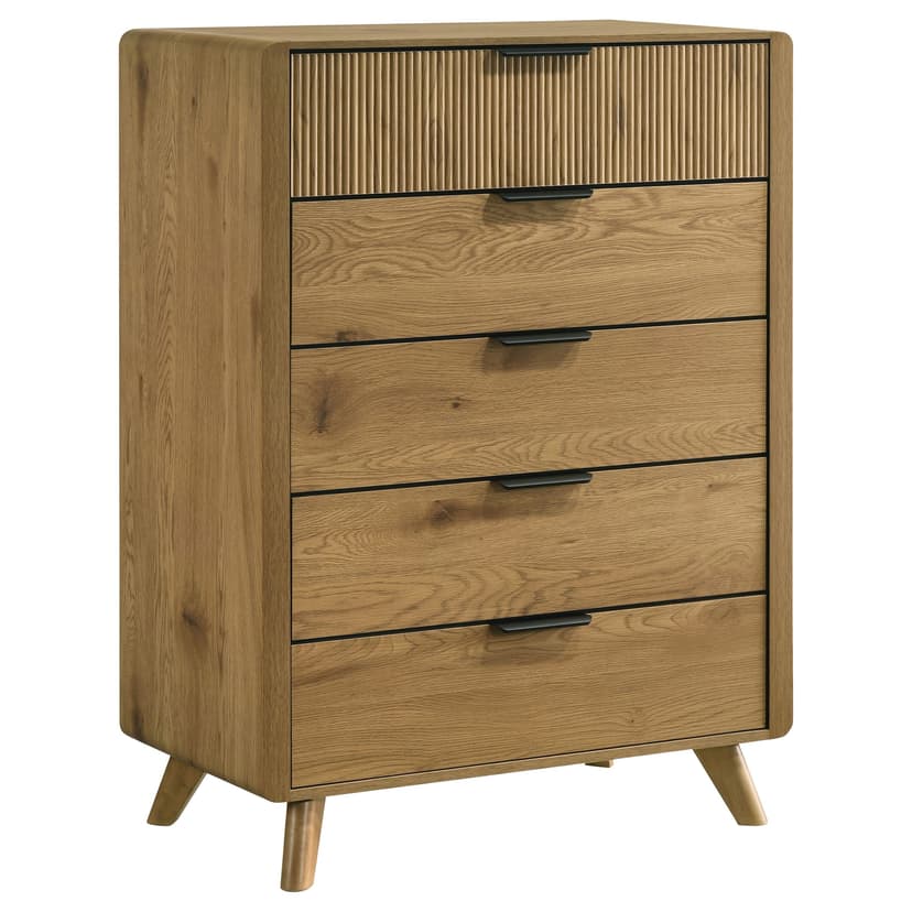 Bennett Mid-Century 5-Drawer Rubberwood Chest Light Oak