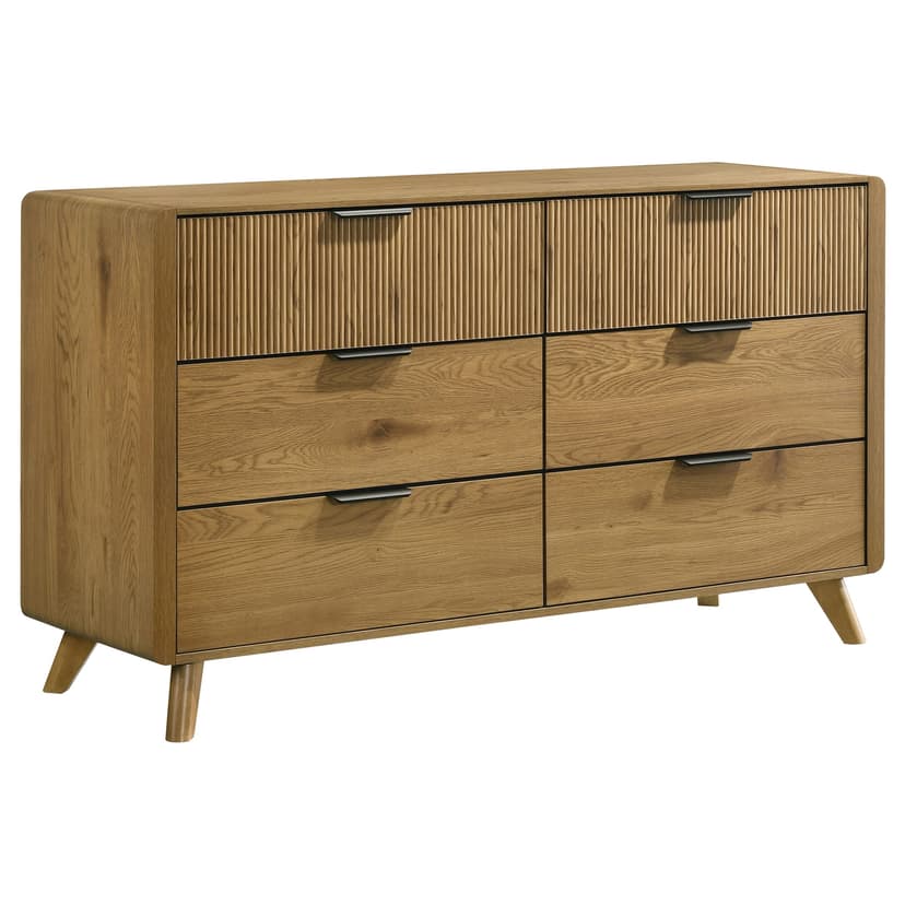 Bennett Mid-Century 6-Drawer Rubberwood Dresser Light Oak