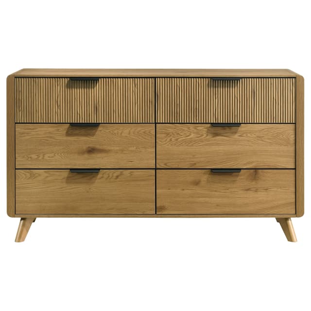 Bennett Mid-Century 6-Drawer Rubberwood Dresser Light Oak — photo 3