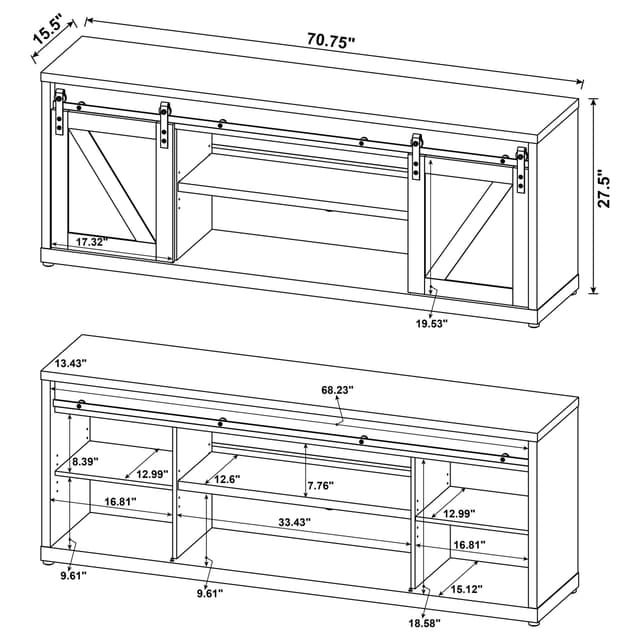 Brockton 2-door Engineered Wood 71-inch TV Stand Grey Driftwood — photo 5