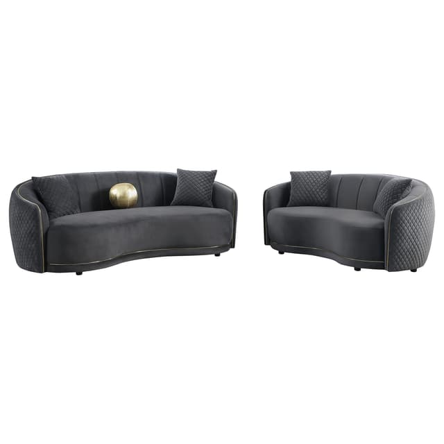 Brookside 2-piece Velvet Upholstered Sofa Set Dark Grey — photo 2