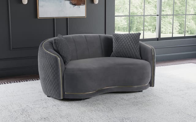 Brookside Velvet Upholstered Curved Loveseat Dark Grey — photo 2