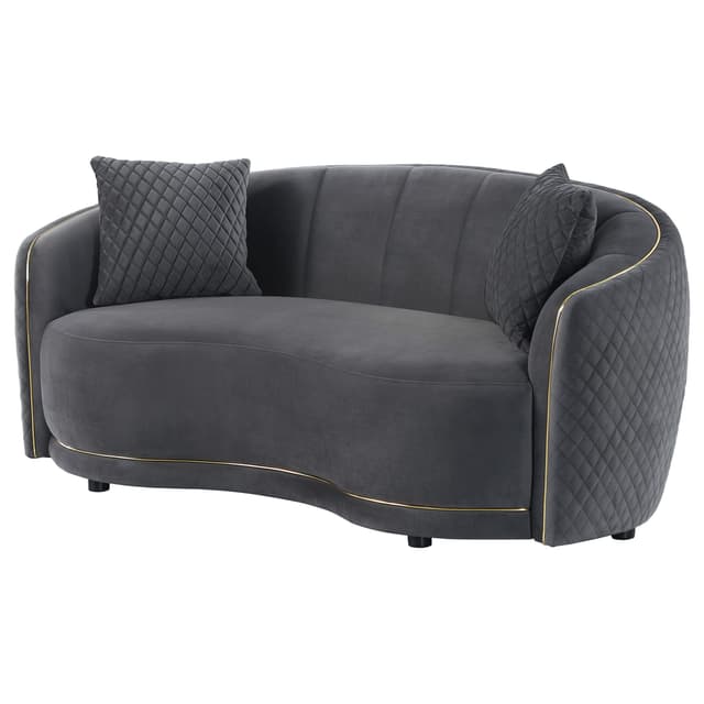 Brookside Velvet Upholstered Curved Loveseat Dark Grey — photo 4