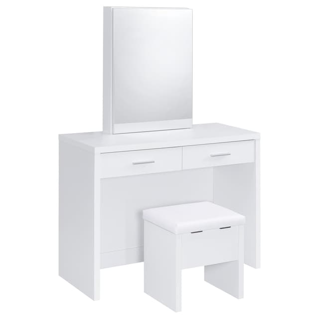 Bunbury Makeup Vanity Table Set Storage Mirror and Stool White — photo 1