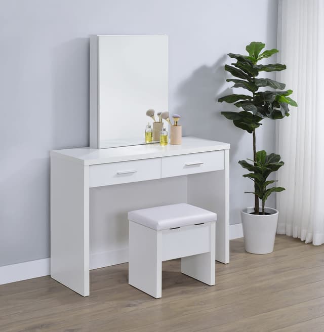 Bunbury Makeup Vanity Table Set Storage Mirror and Stool White — photo 2