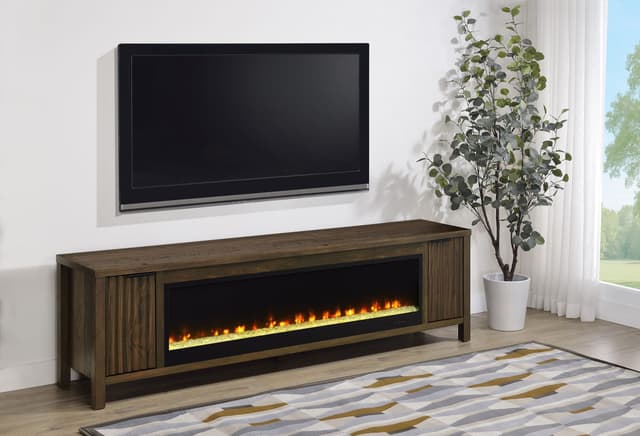 Carey 79-inch TV Stand Fireplace Media Console Dark Pine — photo 2