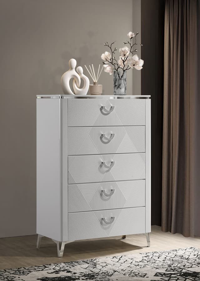 Cassia 5-drawer Bedroom Chest of Drawers White High Gloss — photo 2