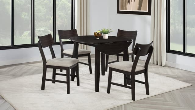 Catley 5-piece Round Drop Leaf Dining Table Set Dark Coffee — photo 1