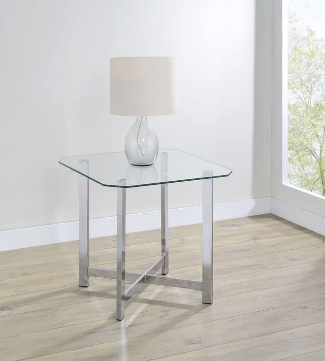 Cronin Square Tempered Glass Top Side End Table Chrome — photo 2