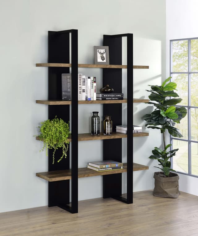 Danbrook 71-inch 4-shelf Bookshelf Black and Aged Walnut — photo 2