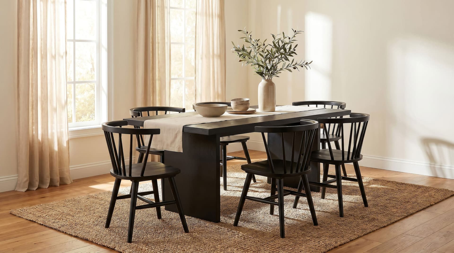 Decker Dining Set with Open Back Windsor Chairs