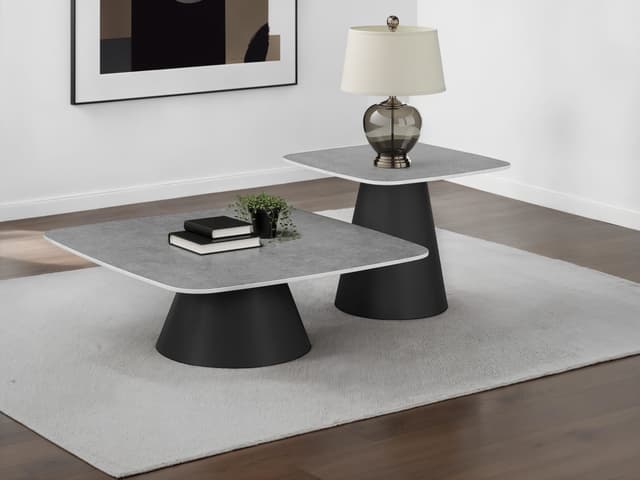 Eason 2-piece Cocktail Coffee Table Set Concrete and Black — photo 2