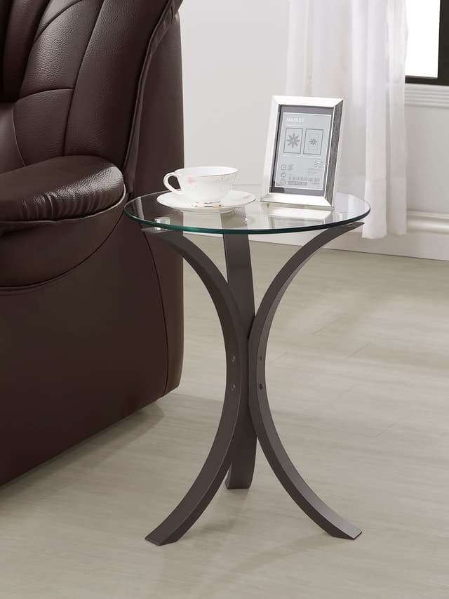 Edgar Round Glass Top Accent Side Table Cappuccino — photo 2
