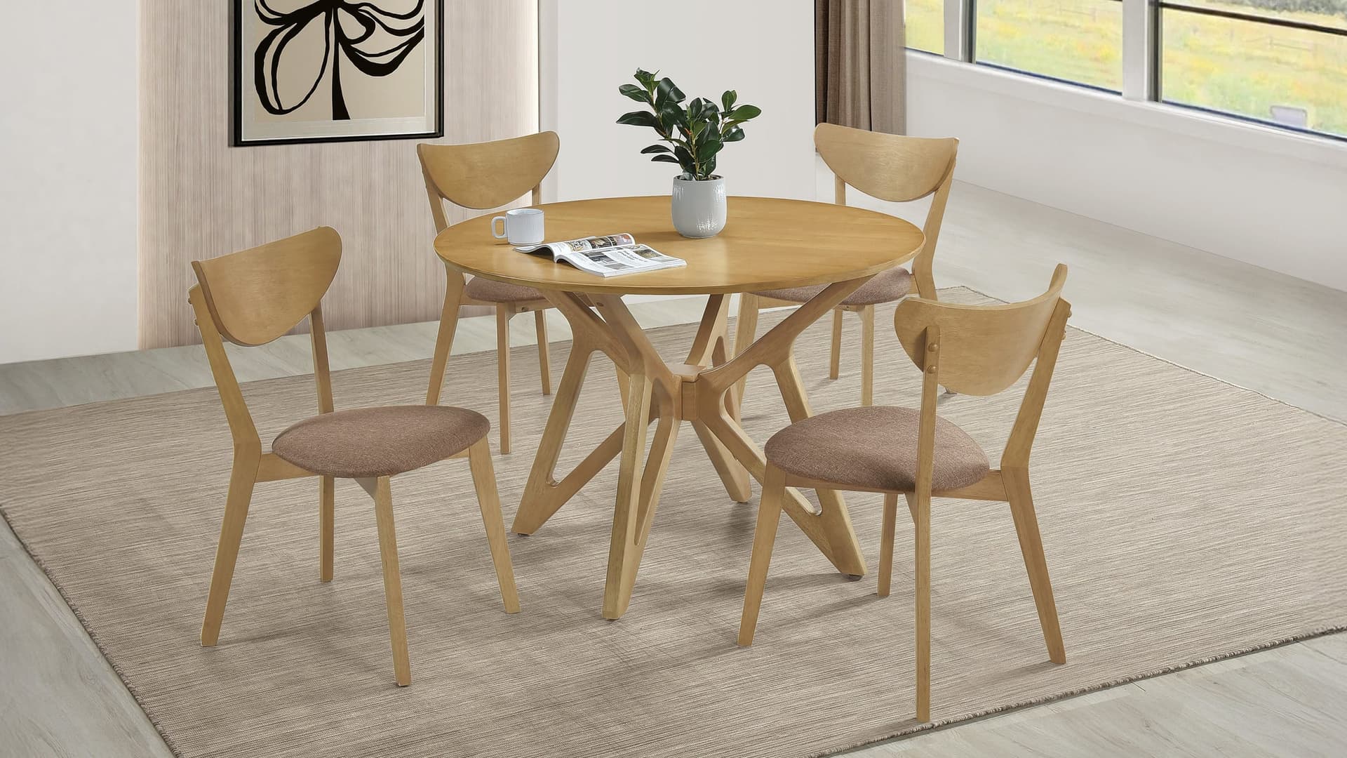 Elowen 5-piece Round Solid Wood Dining Set Light Walnut