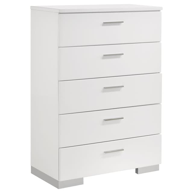 Felicity 5-drawer Bedroom Chest White High Gloss — photo 1