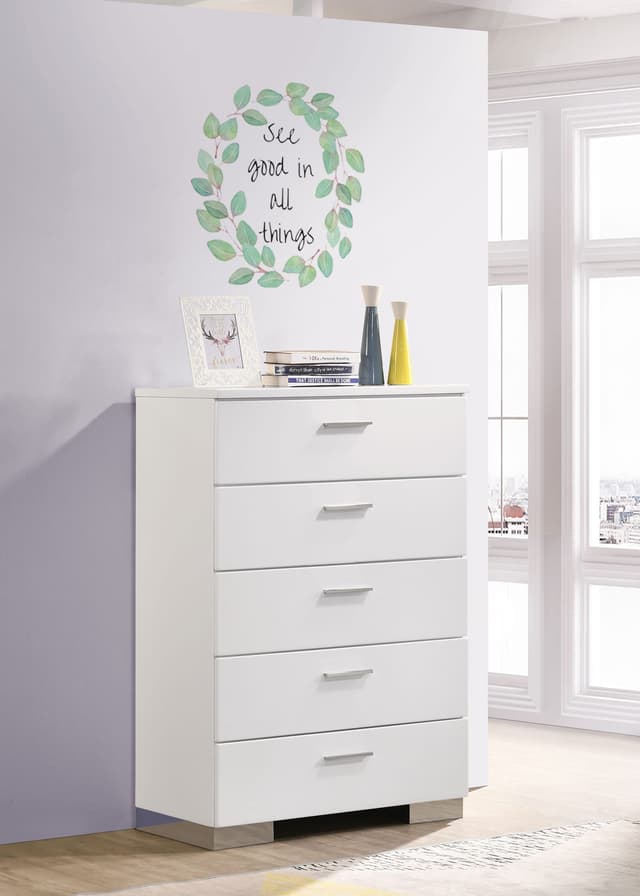 Felicity 5-drawer Bedroom Chest White High Gloss — photo 2